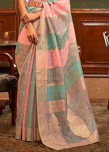 Load image into Gallery viewer, Pink &amp; Blue Woven Organza Silk Saree Clothsvilla