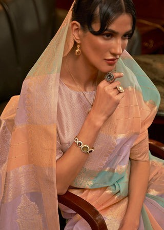 Orange Multicolour Woven Organza Silk Saree Clothsvilla