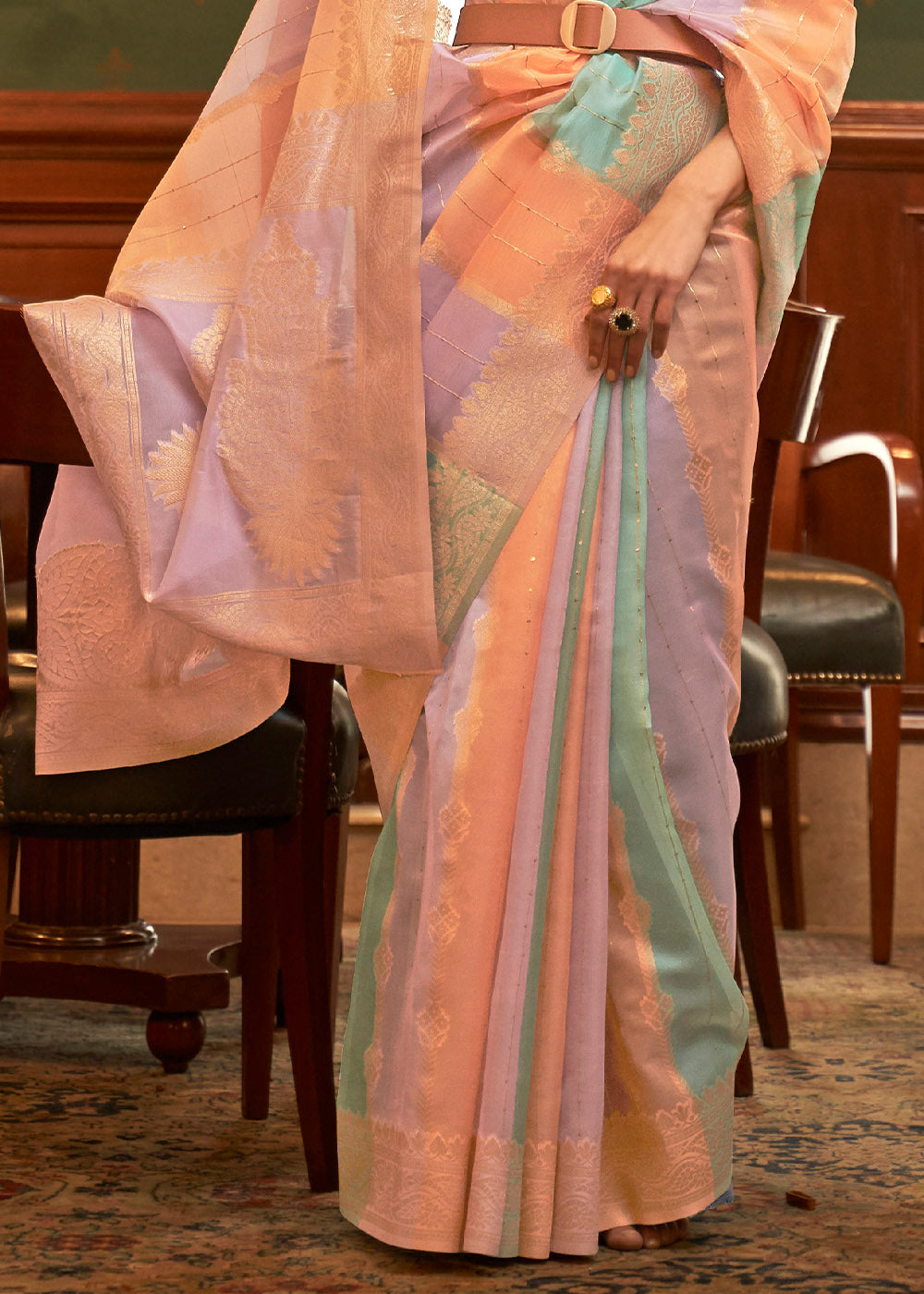 Orange Multicolour Woven Organza Silk Saree Clothsvilla