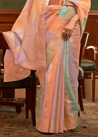 Orange Multicolour Woven Organza Silk Saree Clothsvilla