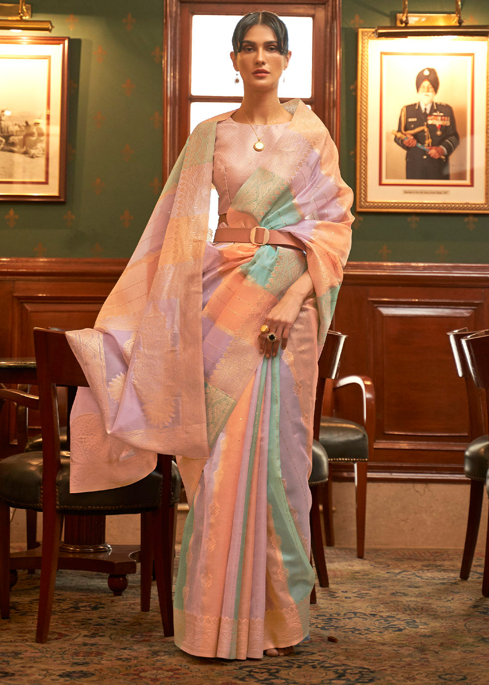 Orange Multicolour Woven Organza Silk Saree Clothsvilla Main image