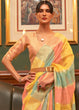 Load image into Gallery viewer, Yellow &amp; Pink Woven Organza Silk Saree Clothsvilla