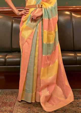 Yellow & Pink Woven Organza Silk Saree Clothsvilla