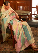 Load image into Gallery viewer, Green &amp; Pink  Woven Organza Silk Saree Clothsvilla