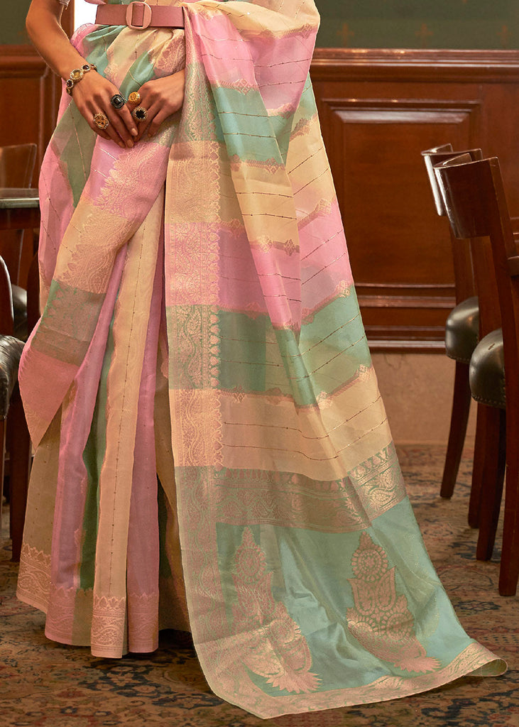 Green & Pink  Woven Organza Silk Saree Clothsvilla