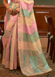 Load image into Gallery viewer, Green &amp; Pink  Woven Organza Silk Saree Clothsvilla