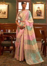 Load image into Gallery viewer, Green &amp; Pink  Woven Organza Silk Saree Clothsvilla