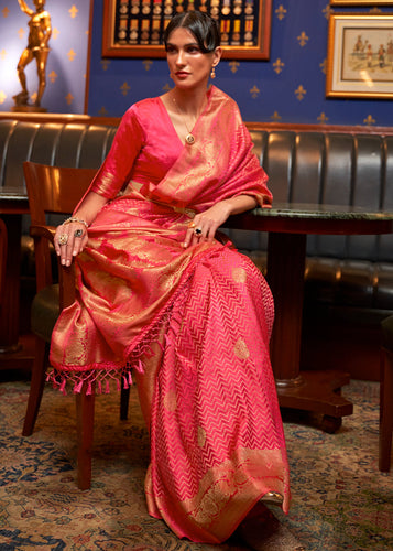 Brink Pink Designer Satin Silk Saree Clothsvilla