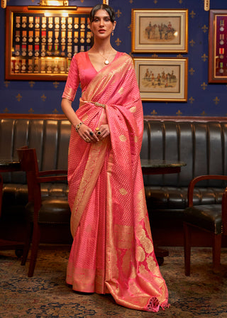 Brink Pink Designer Satin Silk Saree Clothsvilla