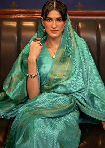 Caribbean Green Designer Satin Silk Saree Clothsvilla