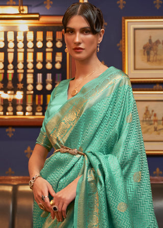 Caribbean Green Designer Satin Silk Saree Clothsvilla