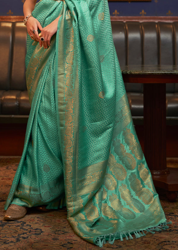 Caribbean Green Designer Satin Silk Saree Clothsvilla