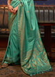 Load image into Gallery viewer, Caribbean Green Designer Satin Silk Saree Clothsvilla