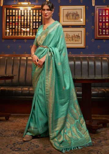 Caribbean Green Designer Satin Silk Saree Clothsvilla