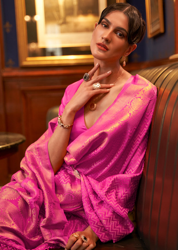 Shocking Pink Designer Satin Silk Saree Clothsvilla