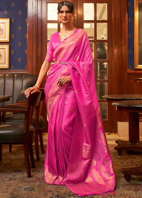 Shocking Pink Designer Satin Silk Saree Clothsvilla Main image