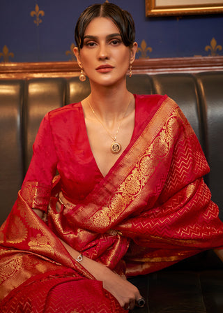 Scarlet Red Designer Satin Silk Saree Clothsvilla