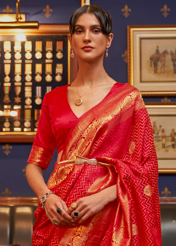 Scarlet Red Designer Satin Silk Saree Clothsvilla