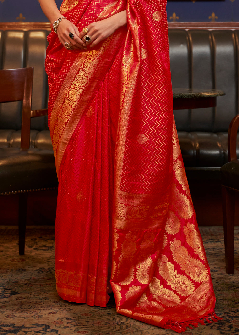 Scarlet Red Designer Satin Silk Saree Clothsvilla