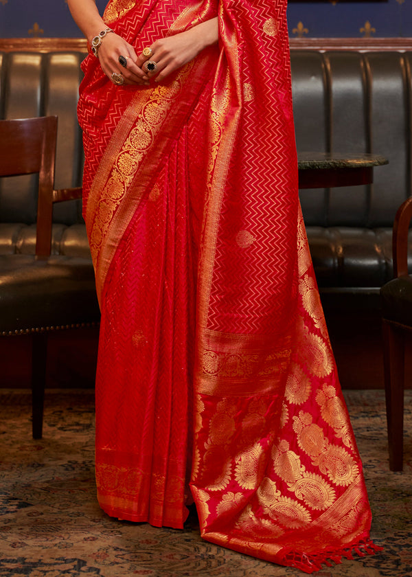 Scarlet Red Designer Satin Silk Saree Clothsvilla