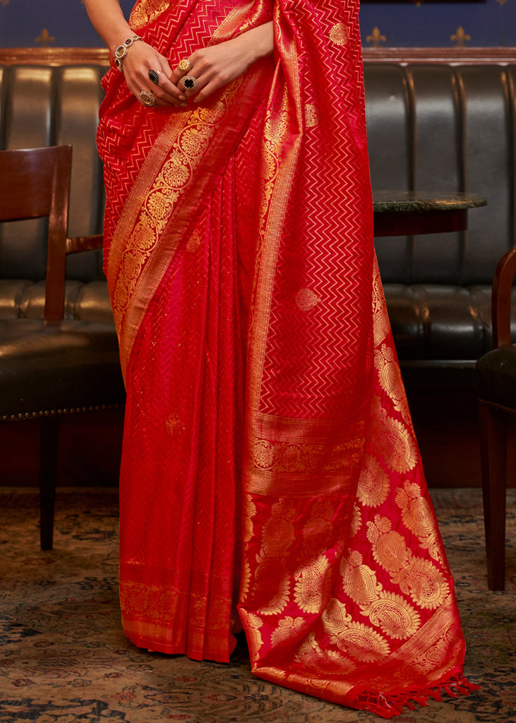Scarlet Red Designer Satin Silk Saree Clothsvilla