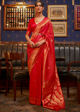 Load image into Gallery viewer, Scarlet Red Designer Satin Silk Saree Clothsvilla