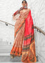 Brown & Pink Digital Floral Printed Crepe Silk Saree Clothsvilla