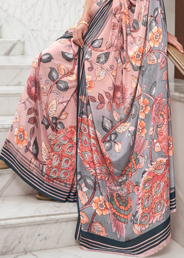 Sweet Pink Digital Floral Printed Crepe Silk Saree Clothsvilla