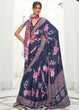 Load image into Gallery viewer, Prussian Blue Digital Floral Printed Crepe Silk Saree Clothsvilla