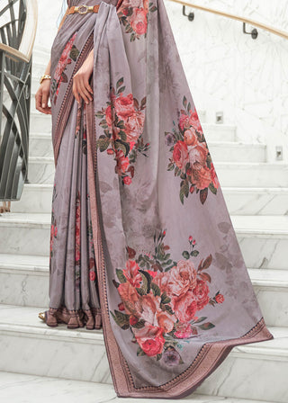African Purple Digital Printed Crepe Silk Saree Clothsvilla