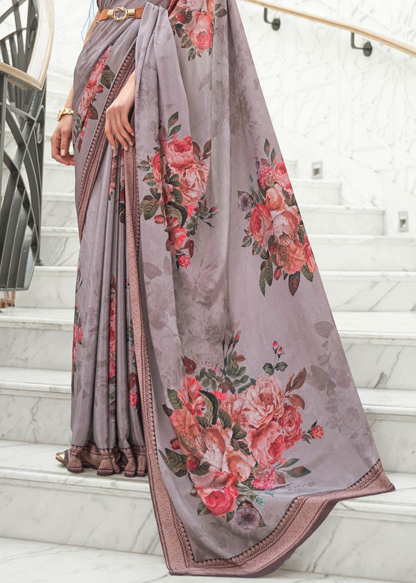African Purple Digital Printed Crepe Silk Saree Clothsvilla