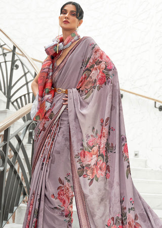African Purple Digital Printed Crepe Silk Saree Clothsvilla