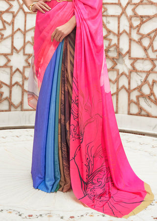 Hot Pink Digital Printed Crepe Silk Saree Clothsvilla