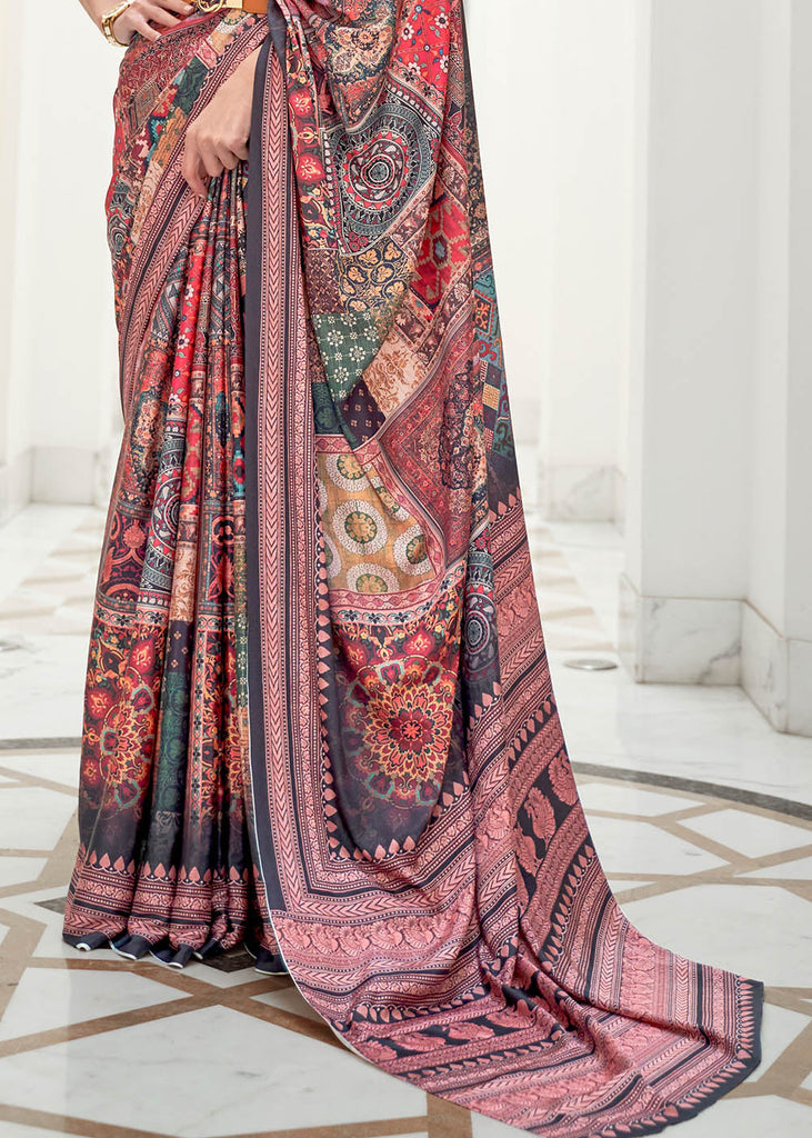 Multi Colour Digital Printed Crepe Silk Saree Clothsvilla