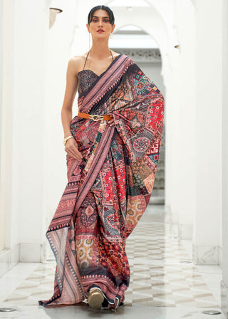 Multi Colour Digital Printed Crepe Silk Saree Clothsvilla