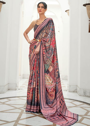 Multi Colour Digital Printed Crepe Silk Saree Clothsvilla