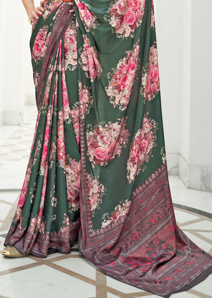 Opal Green Digital Printed Crepe Silk Saree Clothsvilla