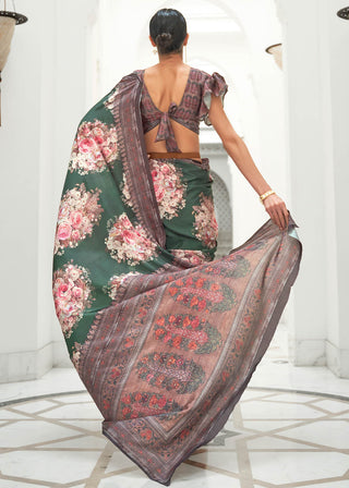 Opal Green Digital Printed Crepe Silk Saree Clothsvilla