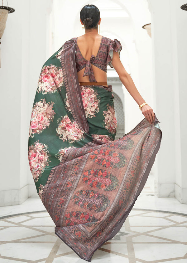 Opal Green Digital Printed Crepe Silk Saree Clothsvilla