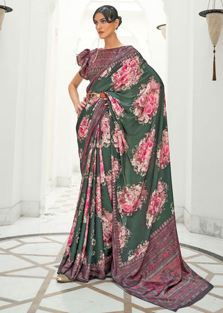 Opal Green Digital Printed Crepe Silk Saree Clothsvilla