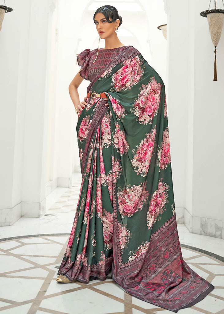 Opal Green Digital Printed Crepe Silk Saree Clothsvilla