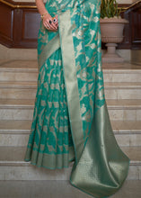 Load image into Gallery viewer, Tiffany Blue Green Two Tone Handloom Woven Organza Silk Saree Clothsvilla