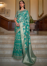 Load image into Gallery viewer, Tiffany Blue Green Two Tone Handloom Woven Organza Silk Saree Clothsvilla