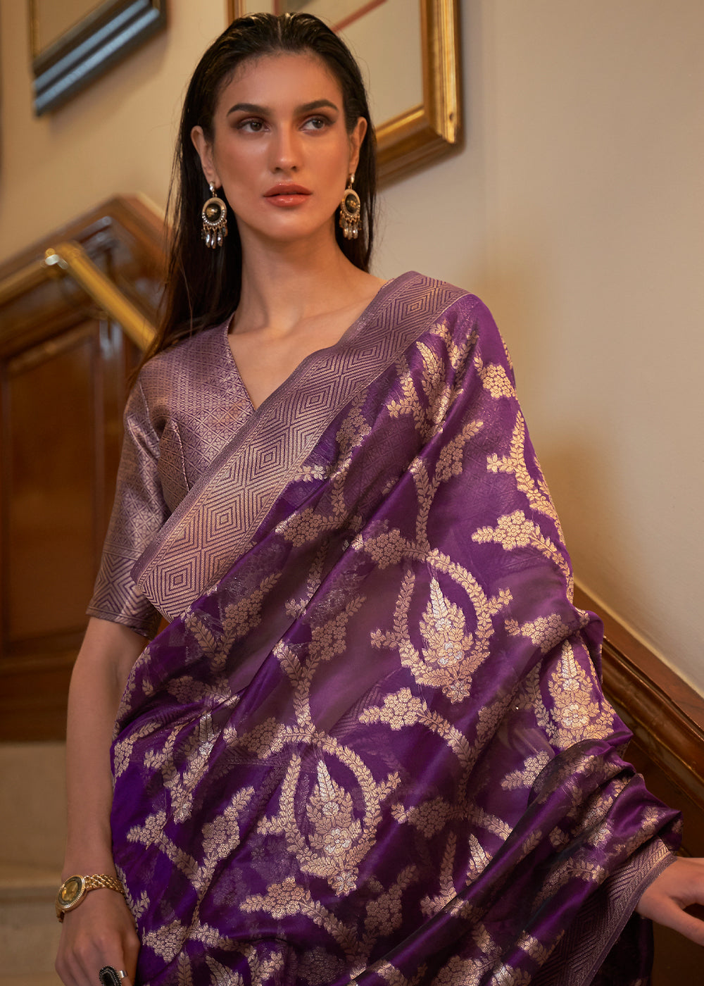 Eminence Purple Two Tone Handloom Woven Organza Silk Saree Clothsvilla