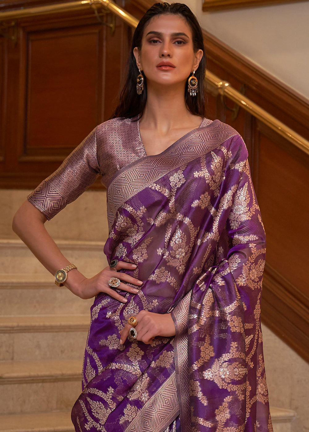 Eminence Purple Two Tone Handloom Woven Organza Silk Saree Clothsvilla