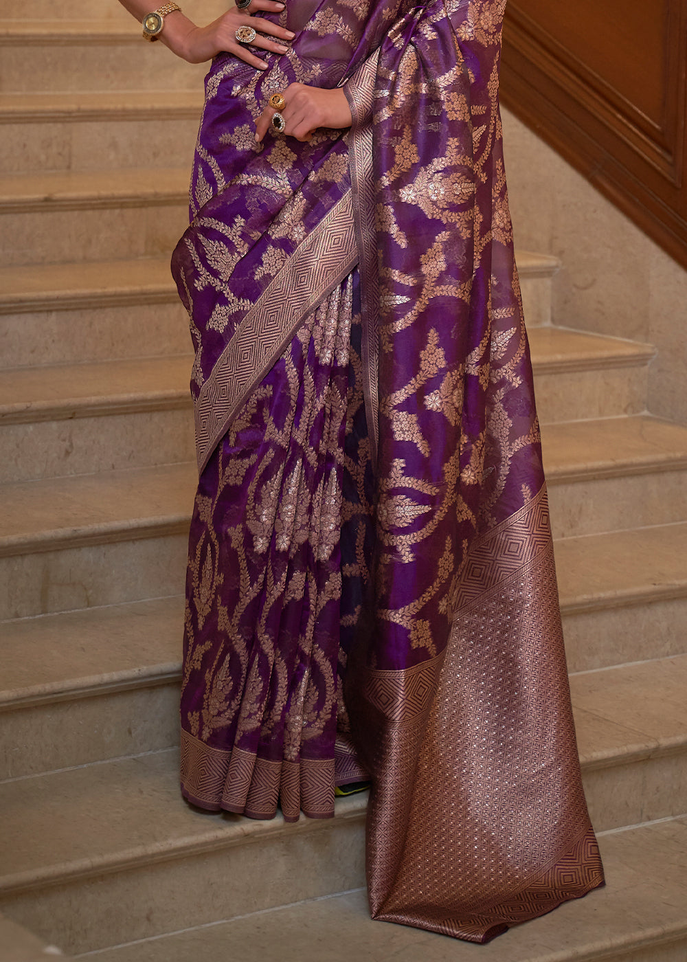 Eminence Purple Two Tone Handloom Woven Organza Silk Saree Clothsvilla