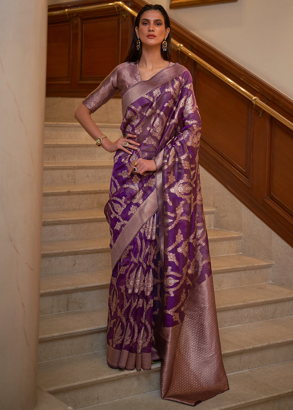 Eminence Purple Two Tone Handloom Woven Organza Silk Saree Clothsvilla Main image