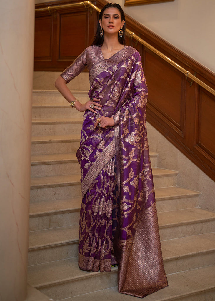 Eminence Purple Two Tone Handloom Woven Organza Silk Saree Clothsvilla