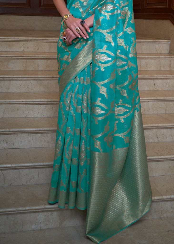 Shades Of Blue Two Tone Handloom Woven Organza Silk Saree Clothsvilla