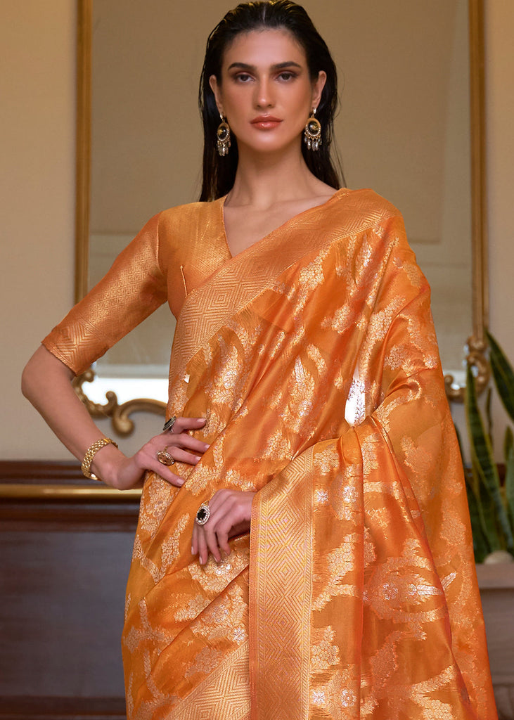 Sandstone Orange Two Tone Handloom Woven Organza Silk Saree Clothsvilla